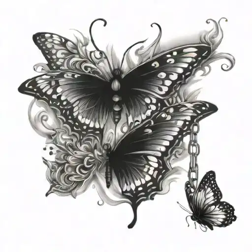 Butterflies With Chain And Fire