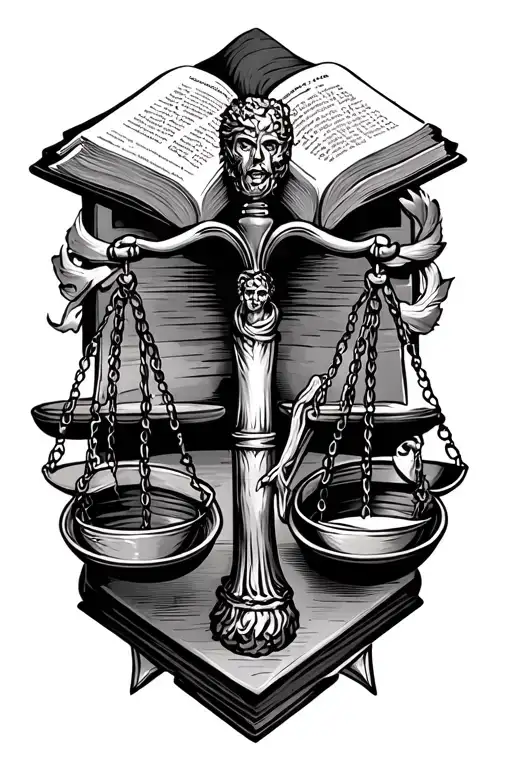 Scale Of Justice With A Bible On One Side And Karma Symbol On The Other Side