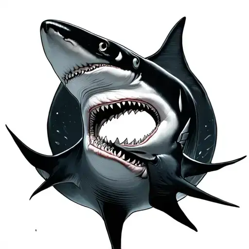 Sharon The Middle Of Two Sting Rays Swimming Round The Shark