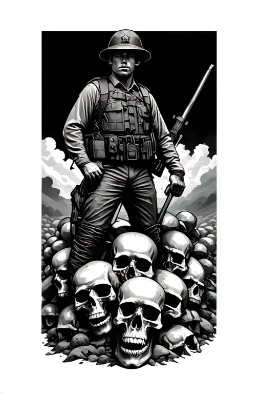 Ww2 Soldier Stood On Pile Of Skulls