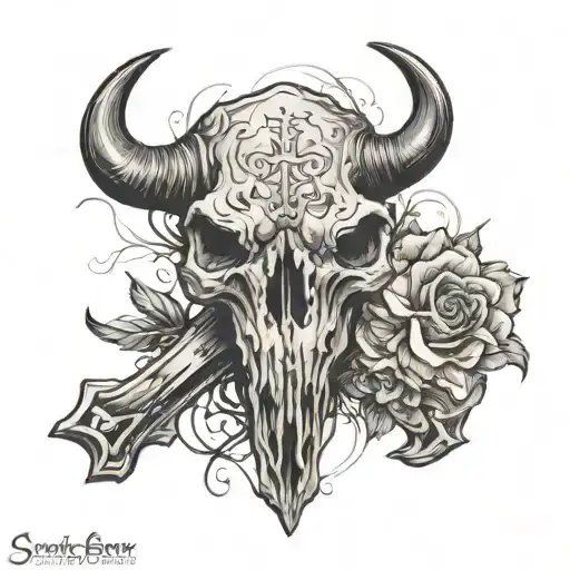 Cross With Bison Skull