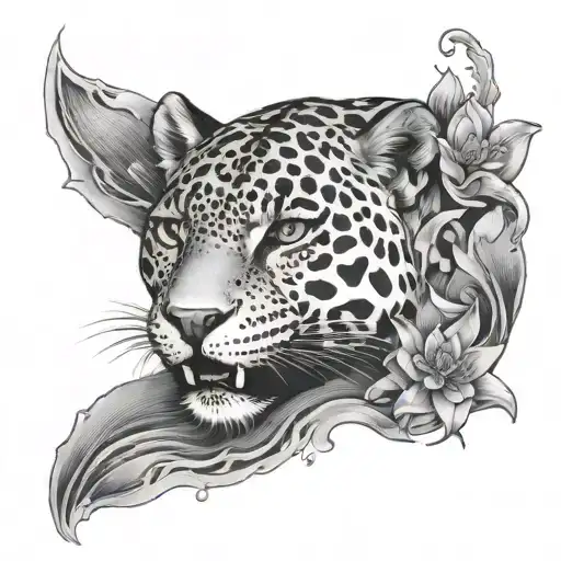 Jaguar Submerged In Water With Lotus Flowers Scattered