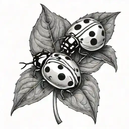 Two Ladybugs On A Leaf From A Flower