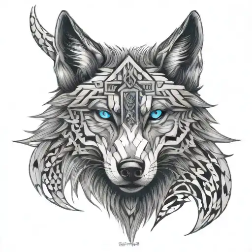 Scary Wolf With Blue Eyes And The Number 121 In Sacred Geometry