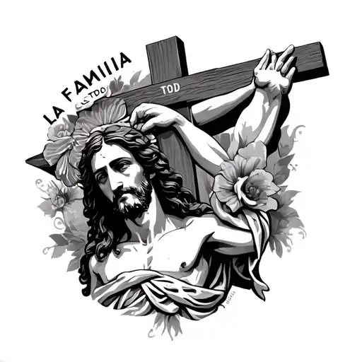 Jesus On The Cross And On The Side Inscription La Familia Es Todo