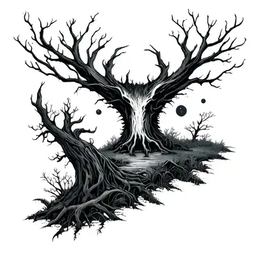 Enchanted Creepy Forest Leading To Space