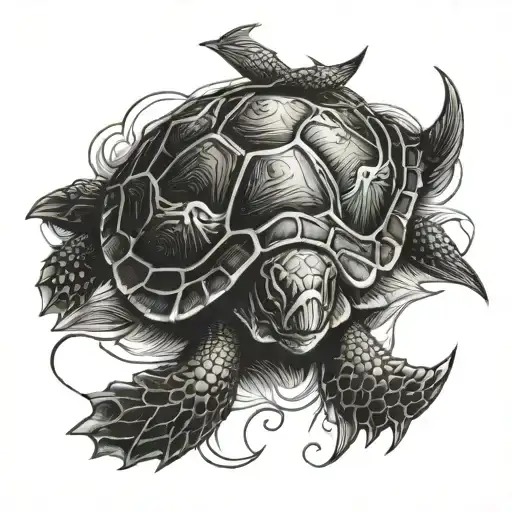 Turtle Surrounded By Swallows