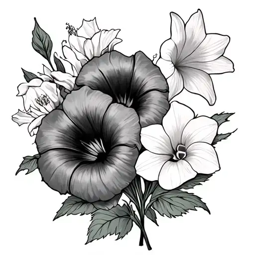 One Cosmo Flower Two Morning Glory Flowers And One Daffodil Flowers For The Hip