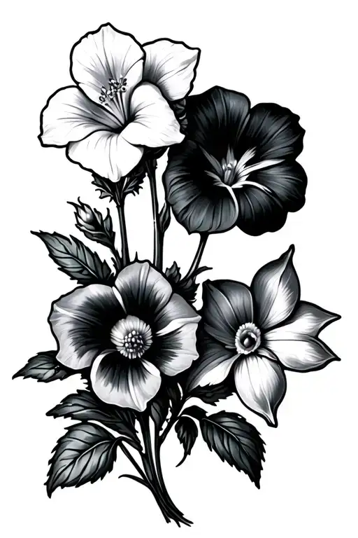 One Cosmo Flower Two Morning Glory Flowers And One Daffodil Flowers For The Inside Of The Hip