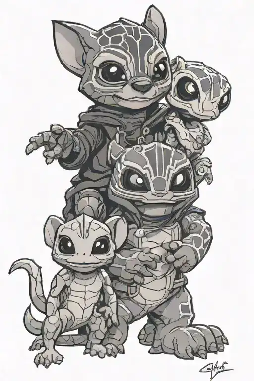 Stitch And Grogu And Baby Groot And Black Panther Mask And Squirtle And Charmander