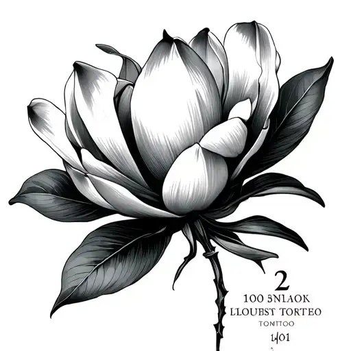 A Magnolia Flower Being Pierced By A Nail With 2 Dates In Roman Next To It