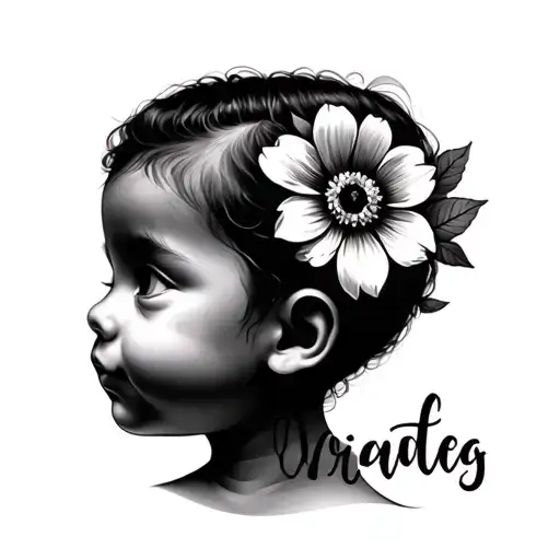 Baby Face Sillouhette With Name And Flower