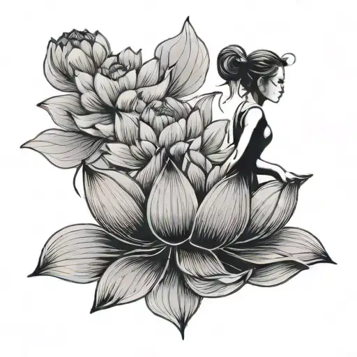 Silhouette Woman Lotus Flower Blooming
