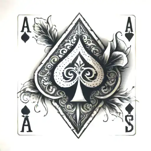 Ace Of Spades In Front Of Ace Of Hearts Card