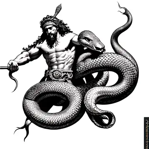 A Greek Tattoo That Has A Greek Warrior Fighting A Snake