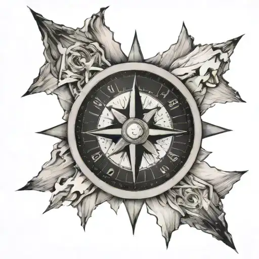 Compass Card Surrounded By Mount Everest On North