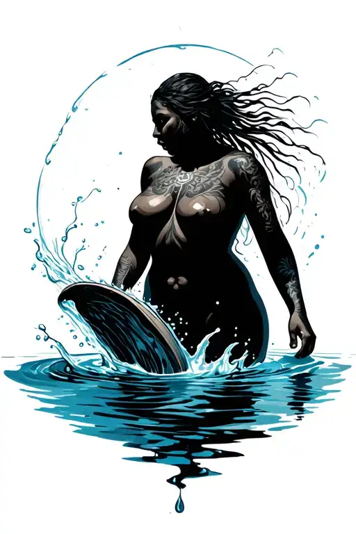 Silhouette Of Thick Woman As Water Bearer With Water Surrounding Her