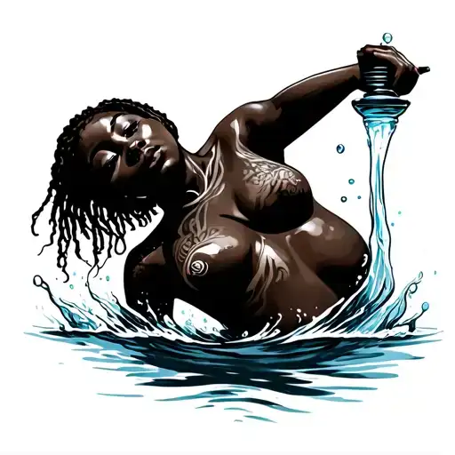 Silhouette Of Thick Woman With Locs As Water Bearer With Water Surrounding Her