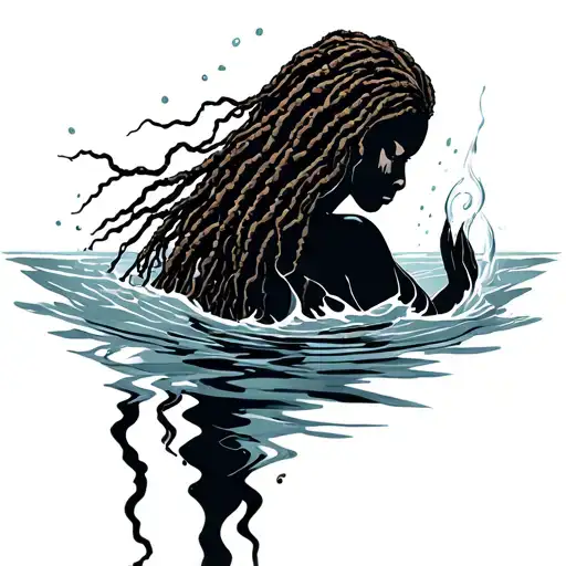 Silhouette Of Woman With Locs As Water Bearer With Water Surrounding Her