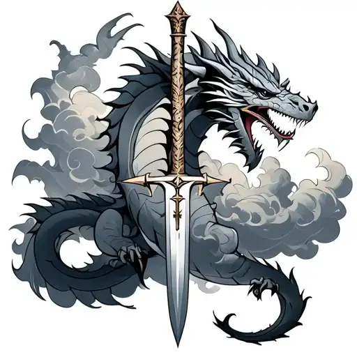 Clouds Dragon With Dagger In It And Cross