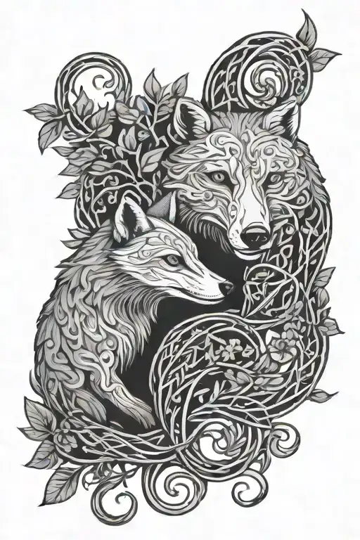 Tree Of Life Fox And Bear Intertwined Vines Wrapped