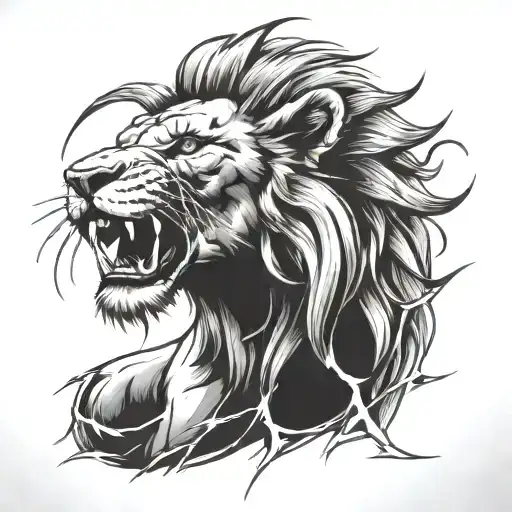 Lion Biting Lightning Bolt Striking