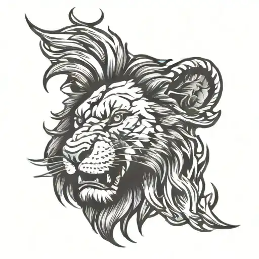 Lion Biting Lightning Bolt Coming