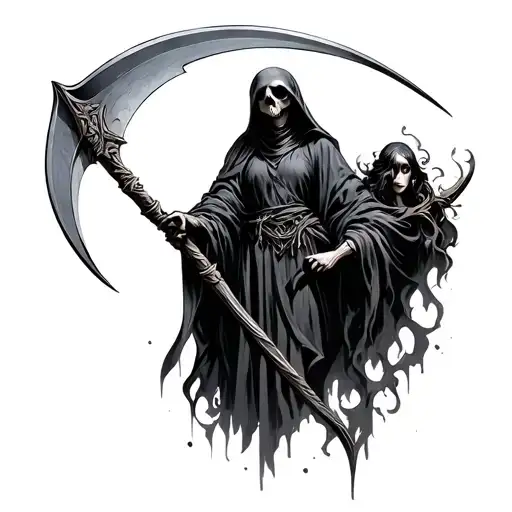 Sad Reaper Holding A Scythe Girl