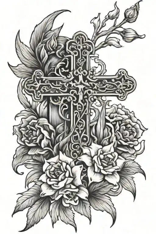 Carnation Daffodil Marigold Narcissus With A Cross And Crown Of Thorns