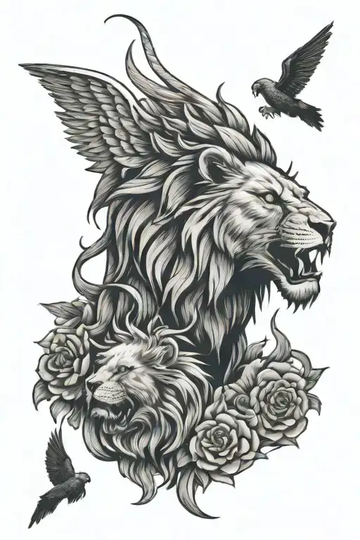 Lion And Eagle Shin Tattoo Design