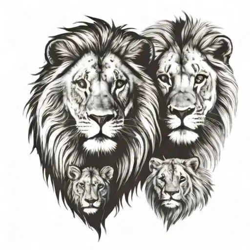 A Father And A Mother Lion And Two Young Male Lions And Their Mate