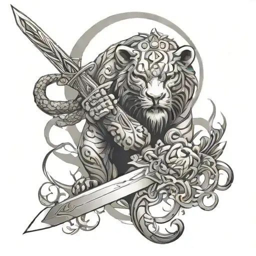 Panthar Tattoo Design With Sword