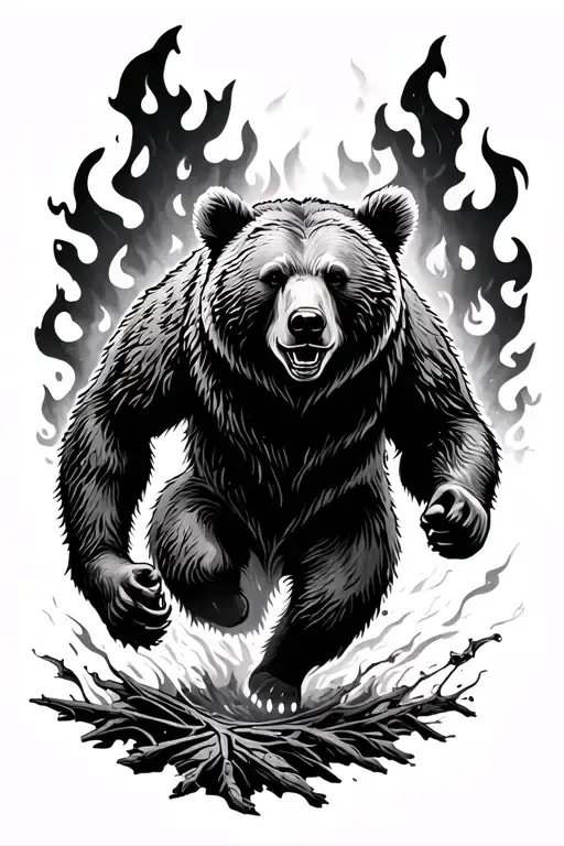 Bear On Fire Running Out Of The Woods