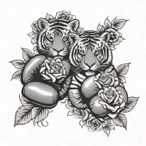 Boxing Gloves With Tiger And Roses