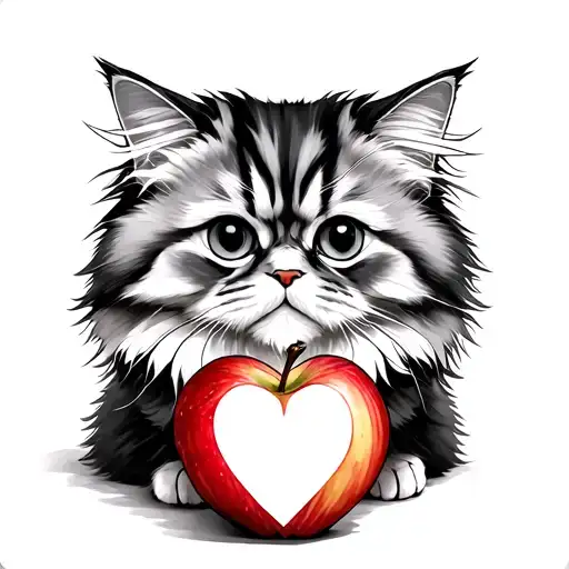 Fluffy Persian Cat With An Apple Heart