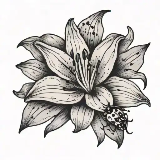 Simple Lily Flower With Ladybug On Petal