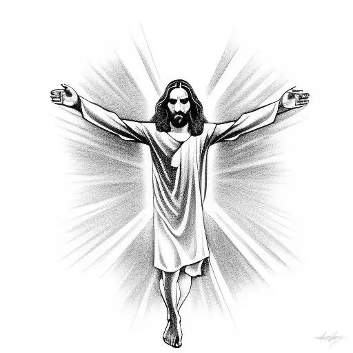 Jesus Christ Facing Backwards Receving The Holy Spirit With A Glow Around Him