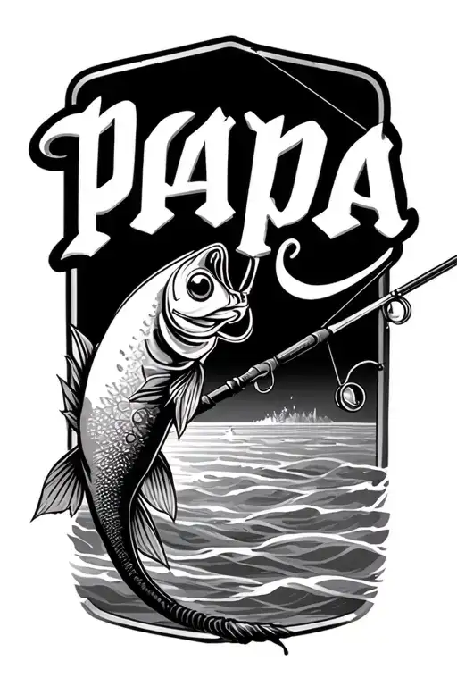 Fishing Pole On Forearm With The Fishing Line Spelling Papa