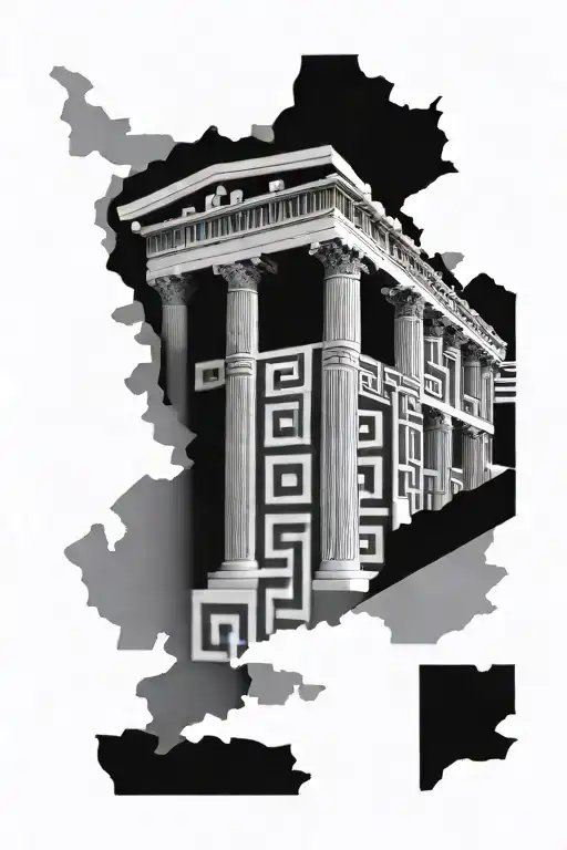 Greek Key Black Abstract Half Sleeve