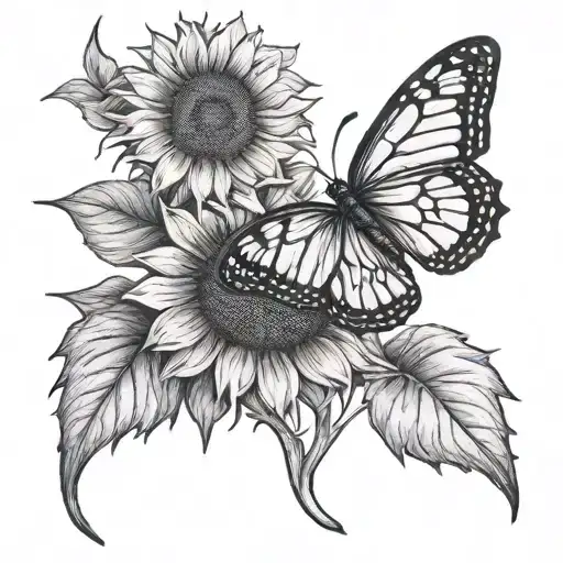 Sunflower And Butterfly Tattoo Outline