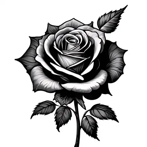 Rose Tattoo With The Name Alexis As The Stem