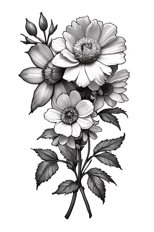 Daisy And Daffodil And Rose And Carnation And Hawthorn And Poppy And Aster