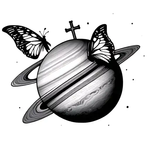 Cross And Butterfly Surrounding A Planet Saturn