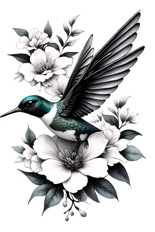 Humming Bird With Flowers