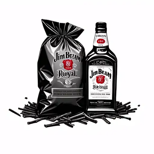 Bag Of Black Licorice Bottle Of Jim Beam Bottle Of Crown Royal