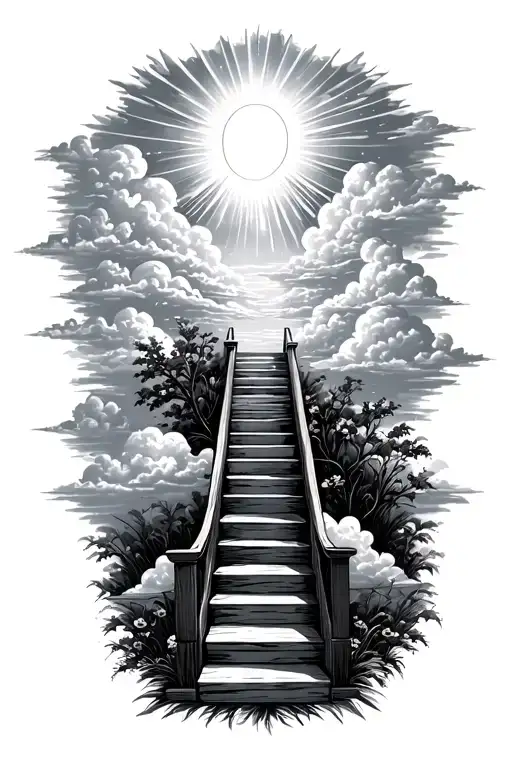 Stairway Leading To Heaven With Clouds And Sun Rays