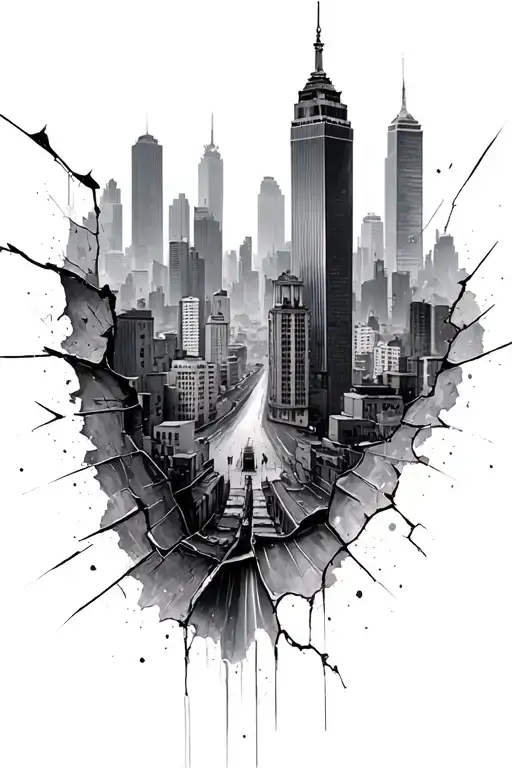 Broken City Skyline In The Background In Memory Of George