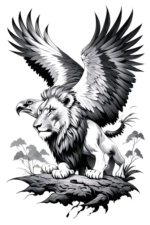 Eagal And Lion Combination Earth With Land