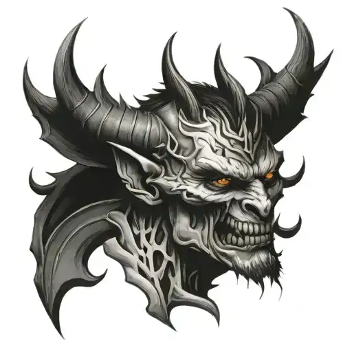 Full Neck Tattoo With Demon Face