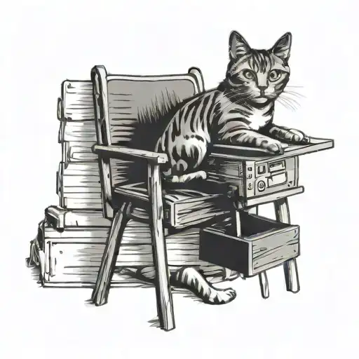 A Black-grey Tattoo Of A Cat Sitting In A Director's Chair With A Clapboard